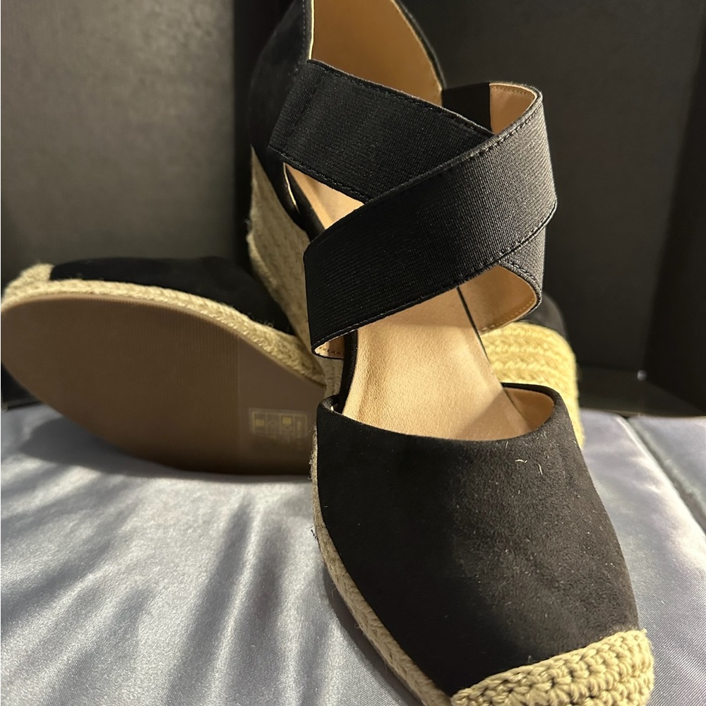 Black Espadrille Wedge Sandals
